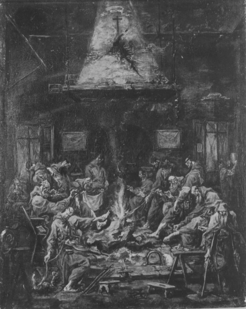 Frati che si scaldano al fuoco , Venezia
